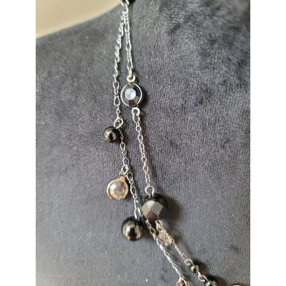 Express Black Beaded Layered Necklace With Lobster Clasp Elegant Statement Piece - Picture 5 of 7